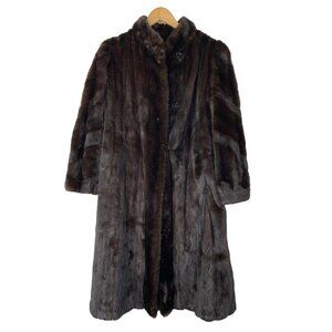 M/L VTG York Furrier Genuine Mink Fur Coat Bill Blass Black/Brown A-Line